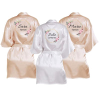 Peignoir personnalisé Mariage, EVJF, robe de chambre de mariée, robe de mariée, robe de mariée en satin, témoin , Couronne de fleurs . letzhug