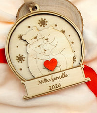 Détail de la famille d’ours - Boule de neige avec gravure personnalisable 🐻
