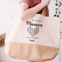 Sac XL Cabas Coton Personnalisé pour Maman - je t'aime pour toujours