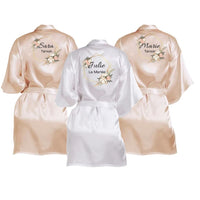 Peignoir personnalisé Mariage, EVJF, robe de chambre de mariée, robe de mariée, robe de mariée en satin, témoin , Couronne de fleurs 2 , letzhug