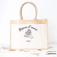 Sac Cabas Jute et Coton Personnalisé maman d'amour