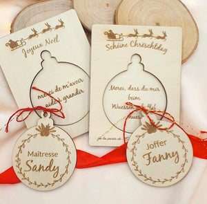 Carte Maîtresse en Bois en Forme de Boule de Noël Personnalisée