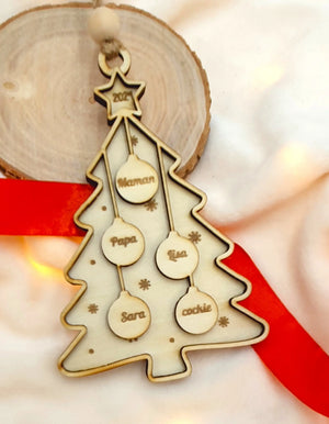 Boules de Noël en Bois Personnalisées - Sapin Famille