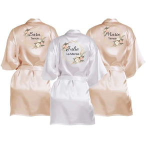Peignoir Personnalisé Mariage EVJF - Couronne de Fleurs Séchées