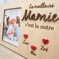 cadre bois grave mamie et ses petits couer - letzhug