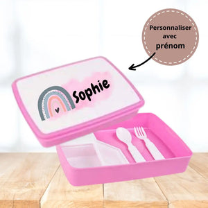 Boîte Repas Enfant Rose Personnalisée - Arc-en-Ciel