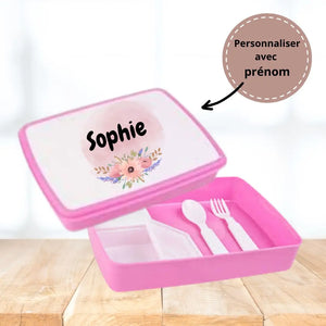 Boîte Repas Enfant Rose Personnalisée - Fleur