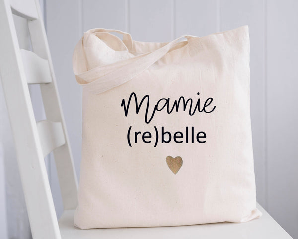 Tote Bag mamie rebelle  Personnalisé en coton, Sac toile Cabas, Sac fourre-tout, tote bag cadeau femme, , cadeau femme, tote bag fête mamie
