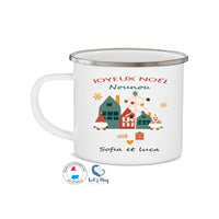 Mug /tasse émaillé vintage boho personnalisé " Joyeux Noël Nounou ,Maitresse , éducatrice avec prénom de enfant