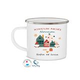 Mug /tasse émaillé vintage boho personnalisé " Joyeux Noël Nounou ,Maitresse , éducatrice avec prénom de enfant