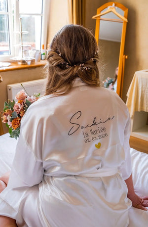 Peignoir Personnalisé Mariage, EVJF - Robe de Chambre de Mariée en Satin