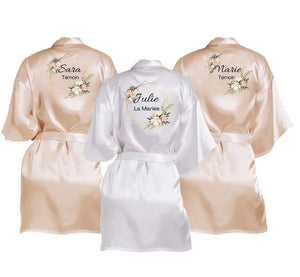 Peignoir Personnalisé Mariage, EVJF - Robe de Chambre de Mariée, Fleur Verte