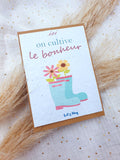 Carte à planter " ici on cultive le bonheur" , Graines de flues des champs