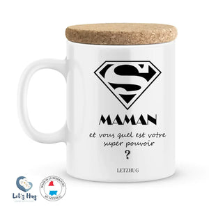 Tasse "Super maman" personnalisée avec couvercle en liège
