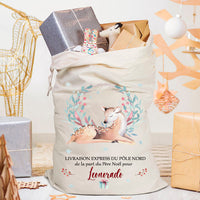 Hotte de Noël personnalisée enfant  petit cerf